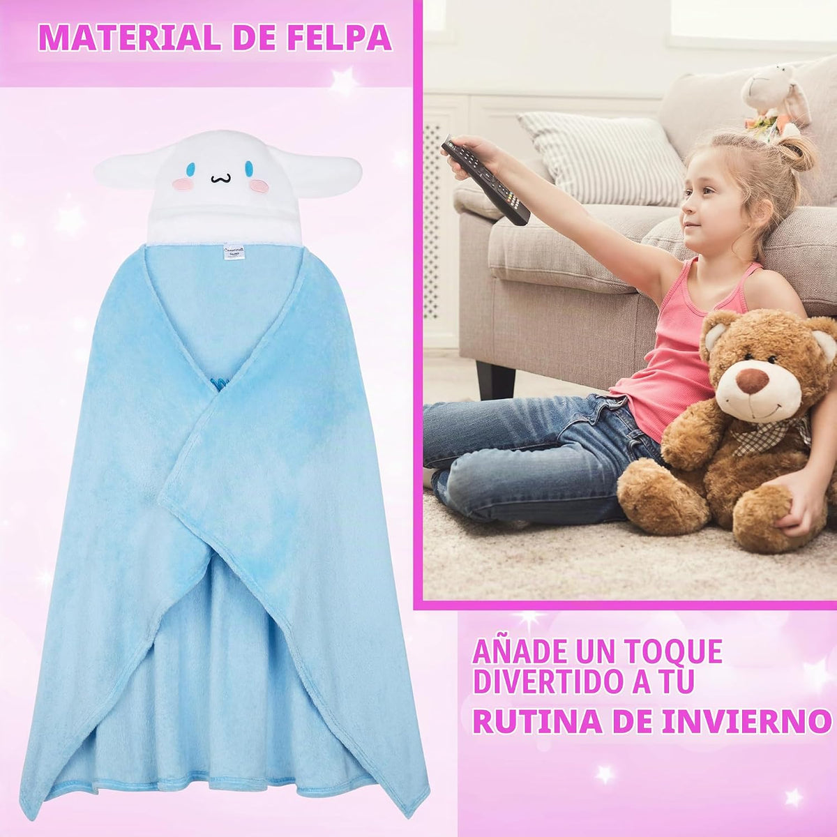 Hello Kitty Sanrio - Manta con capucha para niñas, Kuromi Cinnamoro...