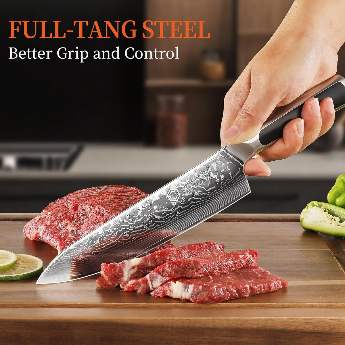 Sunnecko - Cuchillo de chef japonés de Damasco de 8 pulgadas, acero...