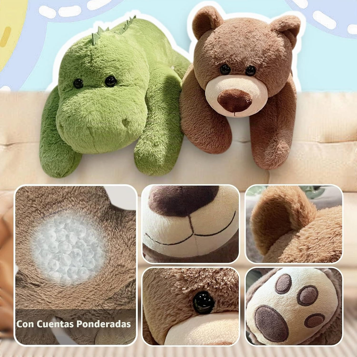 Oso de peluche con peso de 3.5 libras, almohada de animales de felp...