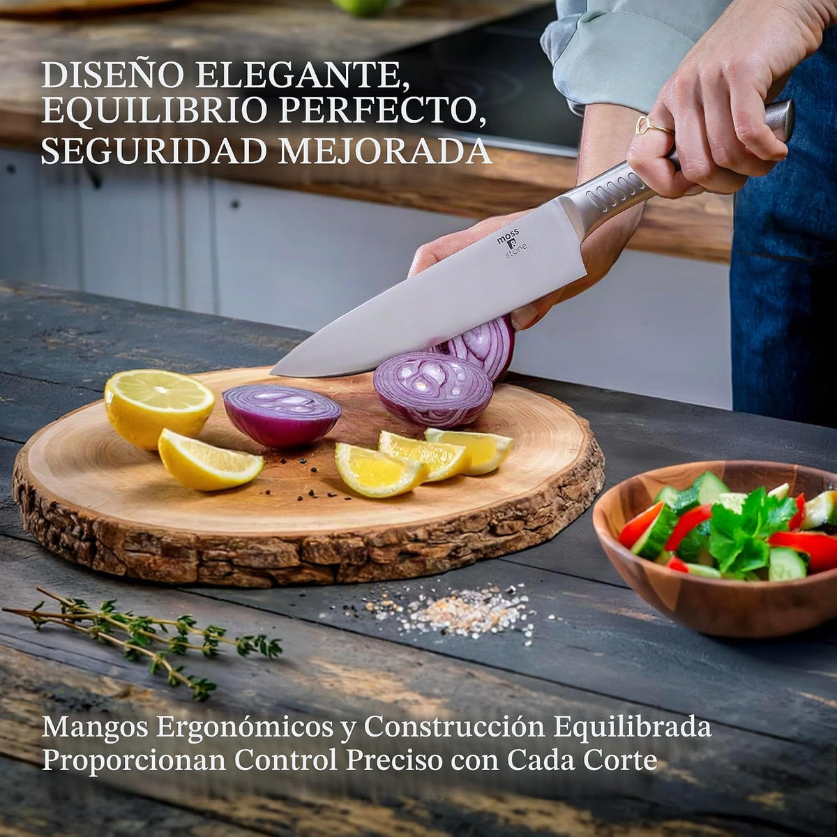 Moss &amp; Stone Juego de cuchillos de cocina profesional, juego de...