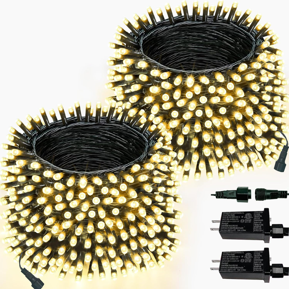 Paquete de 2 tiras extensibles de 600 luces LED de Navidad para int...