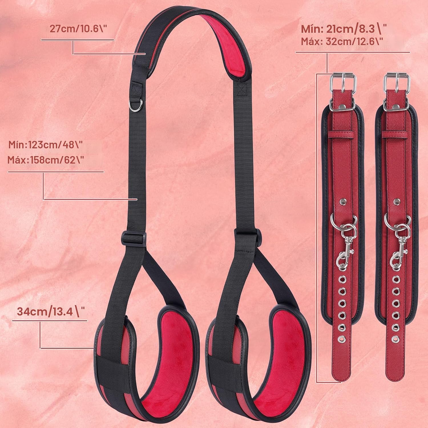 Sex Bondage BDSM Kit de restricciones de cama con esposas del cuell...
