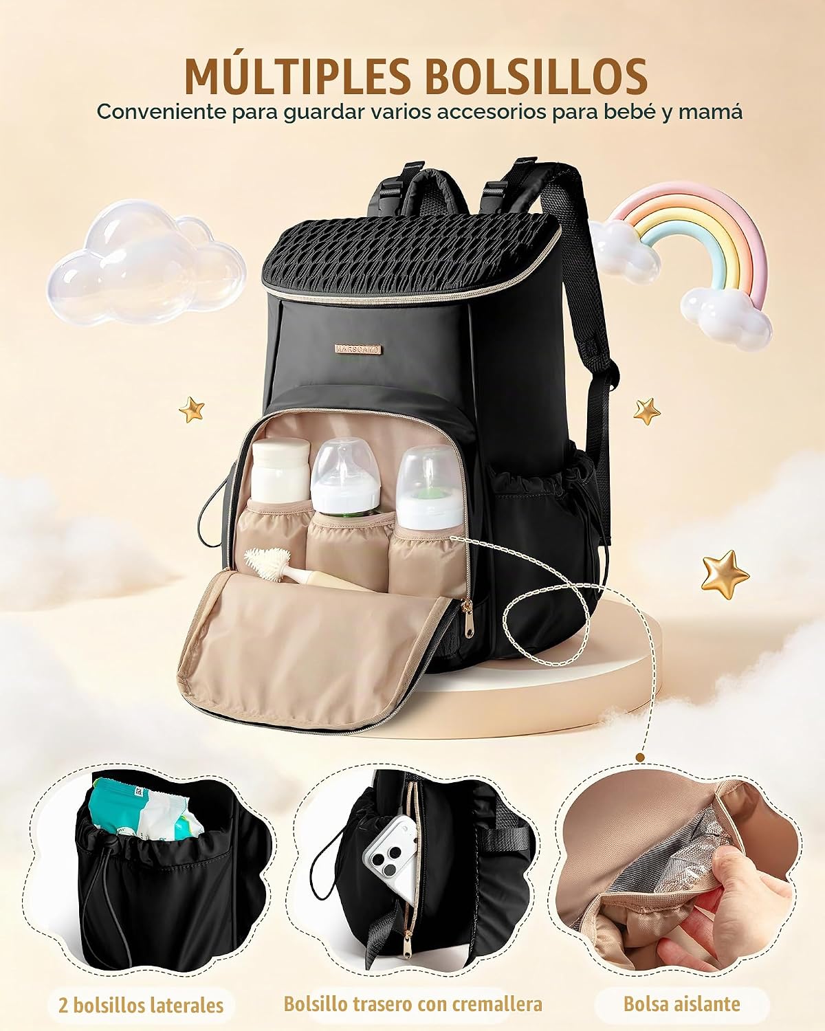Marscamd Mochila para pañales con cambiador, bolsa de bebé grande,...