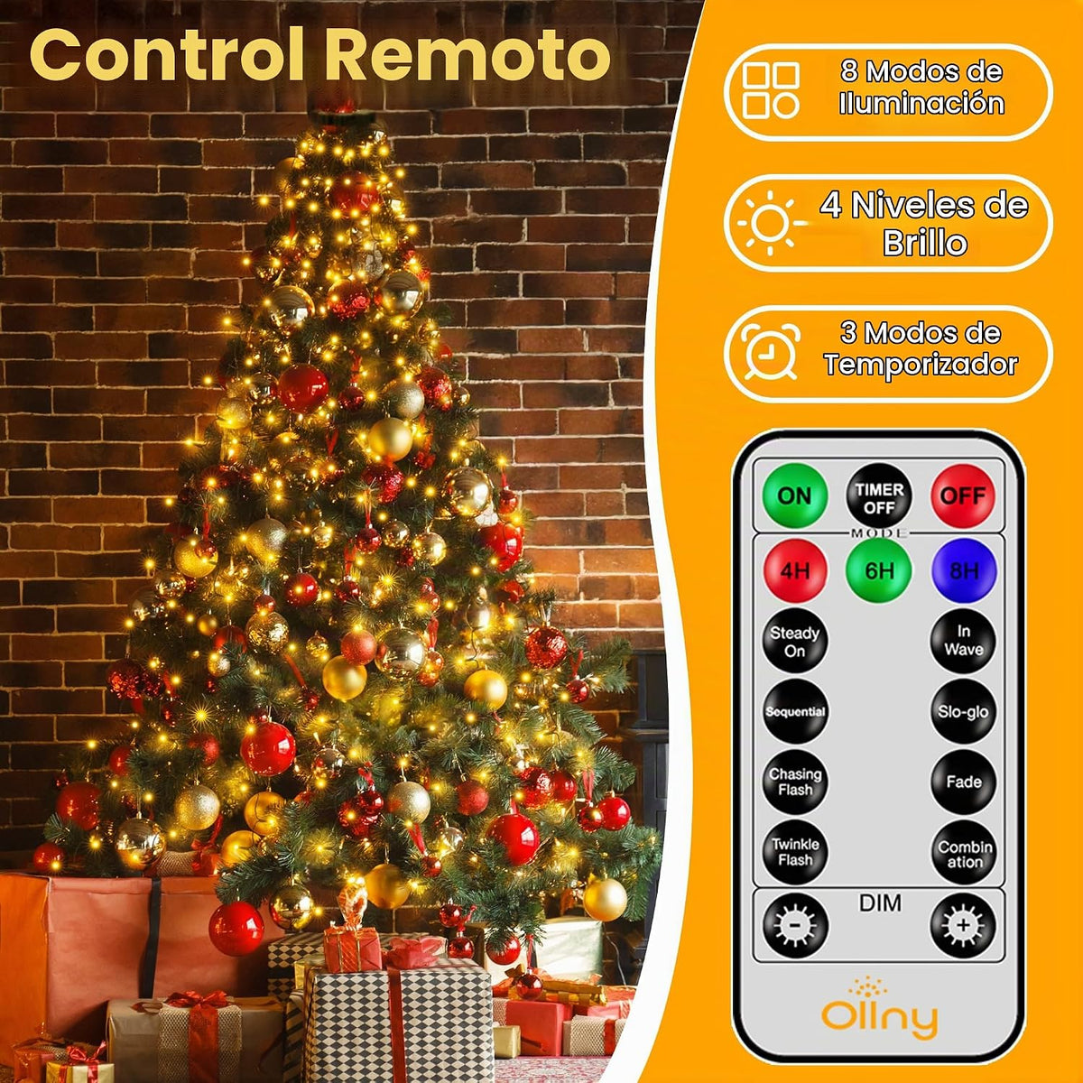 Ollny - Luces para árbol de Navidad, 400 LED, 8.2 pies x 16 cuerdas...