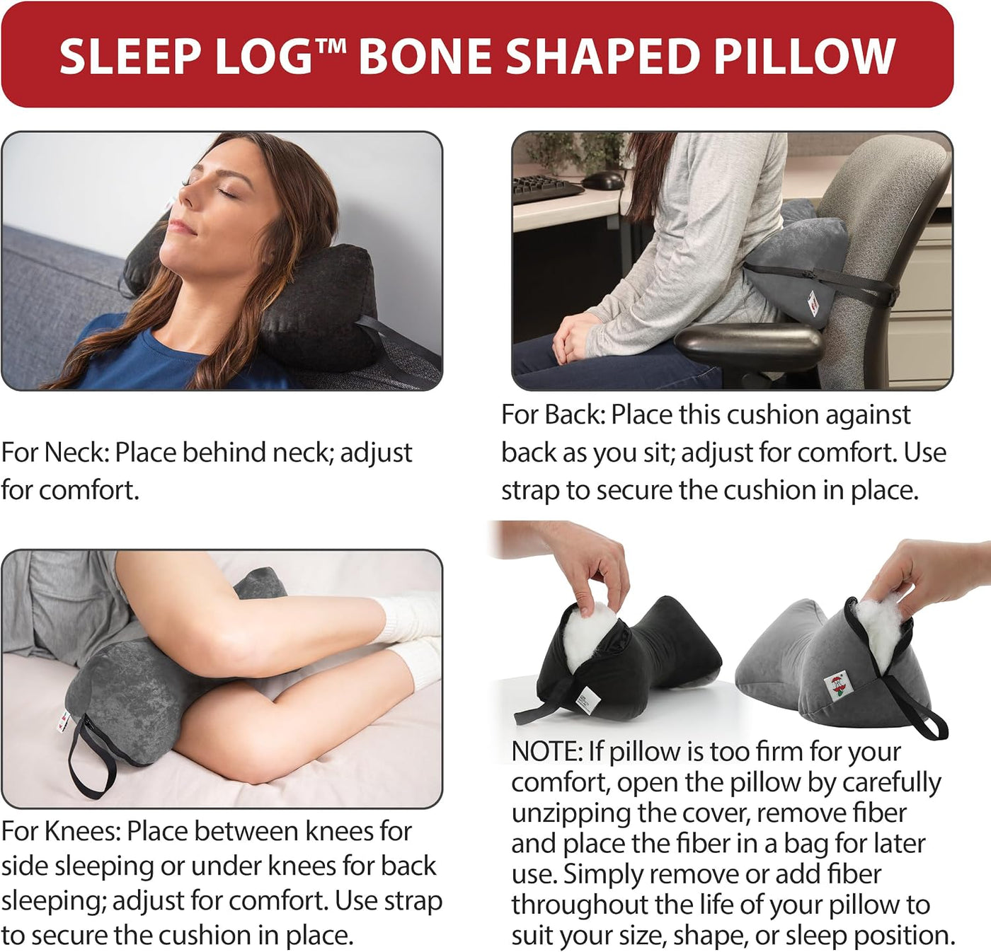 Sleep Log Almohada ergonómica para cuello y viaje para alivio del d...