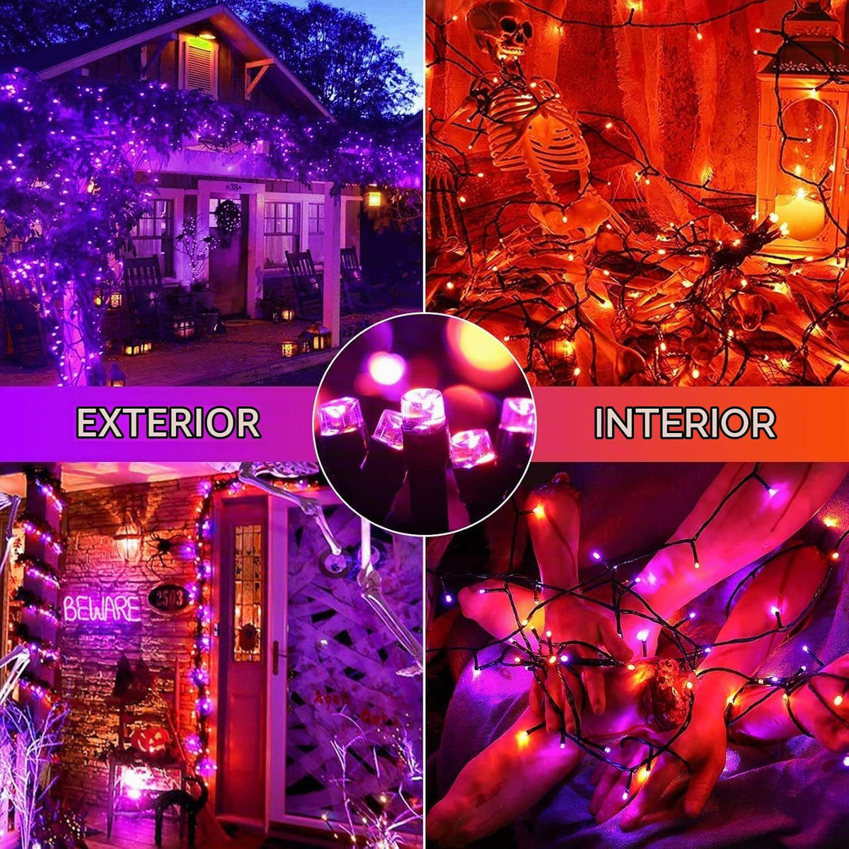 VTECHOLOG - 300 luces LED moradas y naranjas para árbol de Navidad,...