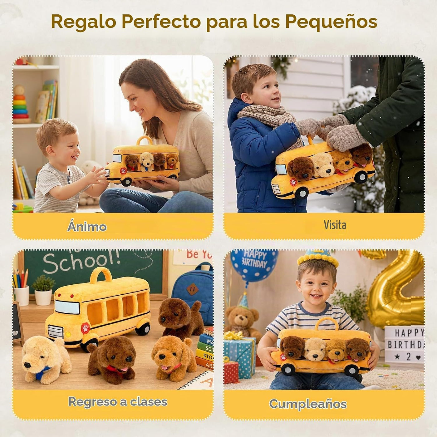 OUOZZZ Juego de animales de peluche para perros con autobús escolar...