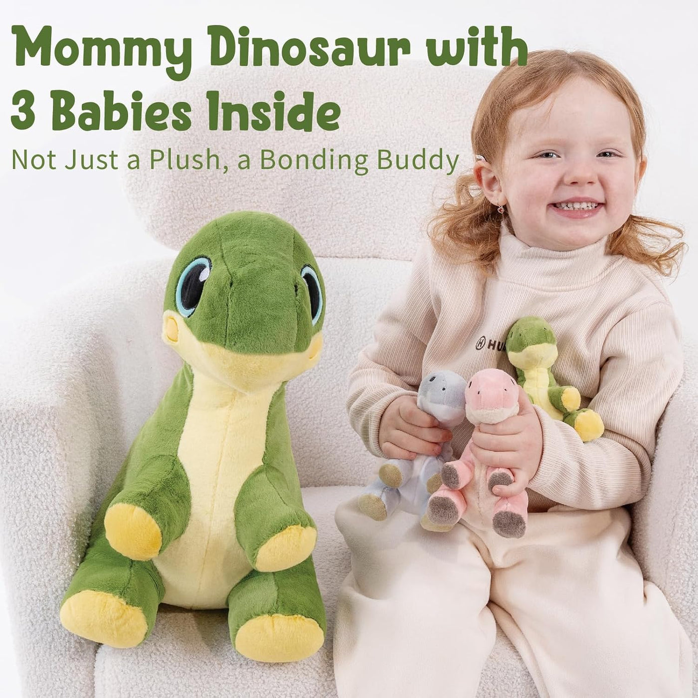 Jrystar Animal de peluche de dinosaurio con bebés, mamá dinosaurio...