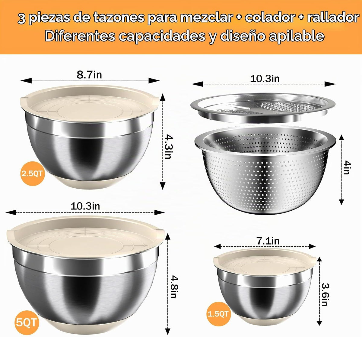 Nicdiet - Juego de cuencos de mezcla con tapas herméticas, juego de...