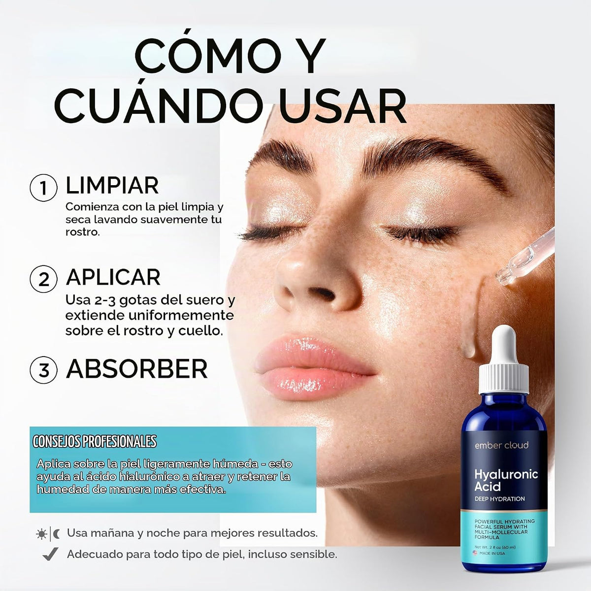 Ember Cloud Suero de ácido hialurónico para cara, cuello y labios d...