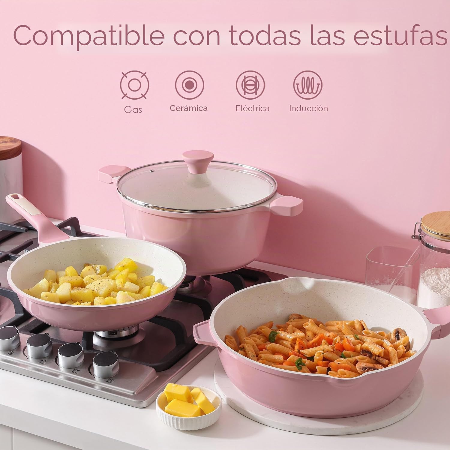 SENSARTE Juego de utensilios de cocina de cerámica antiadherente gr...