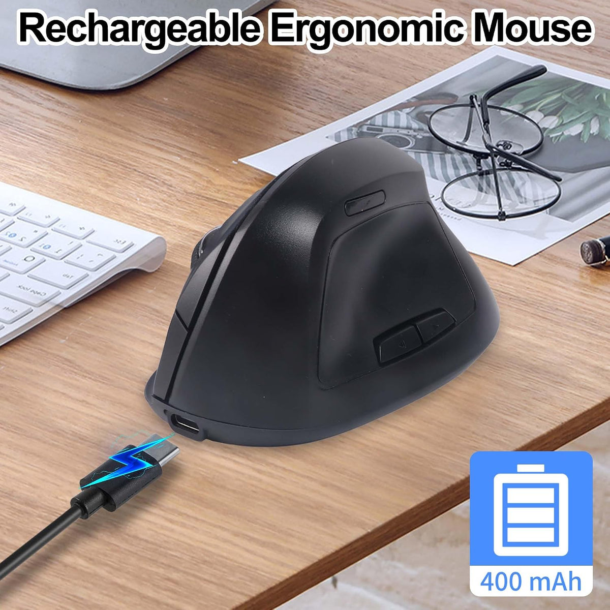 Ratón inalámbrico Bluetooth, ergonómico, vertical, recargable, sile...