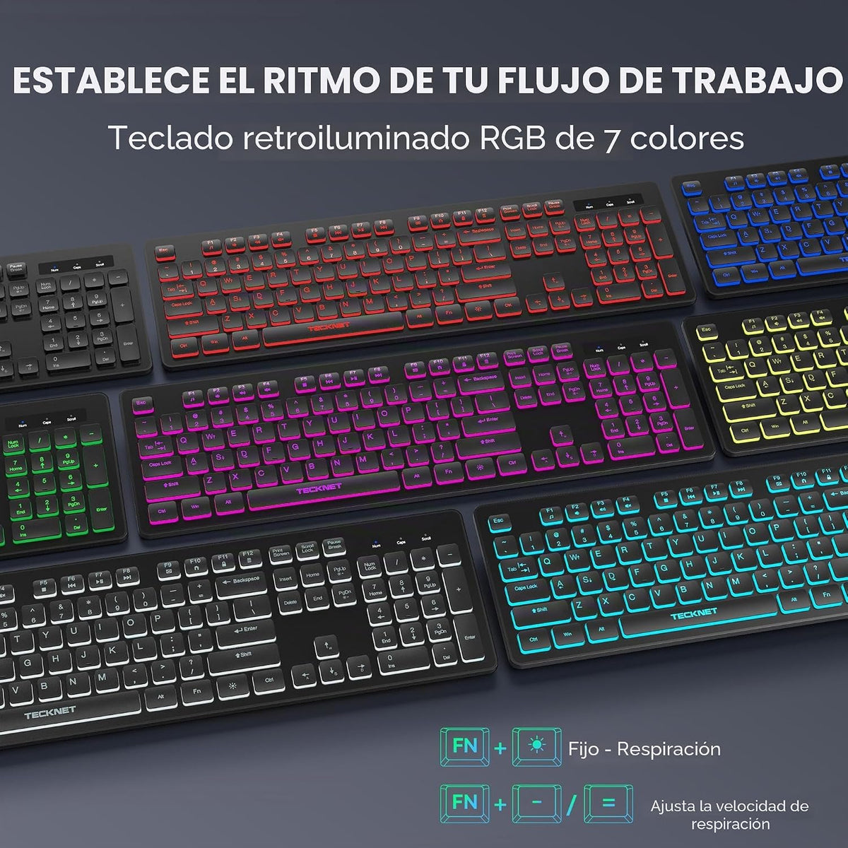 TECKNET Teclado con cable, escritura silenciosa, diseño de tamaño c...