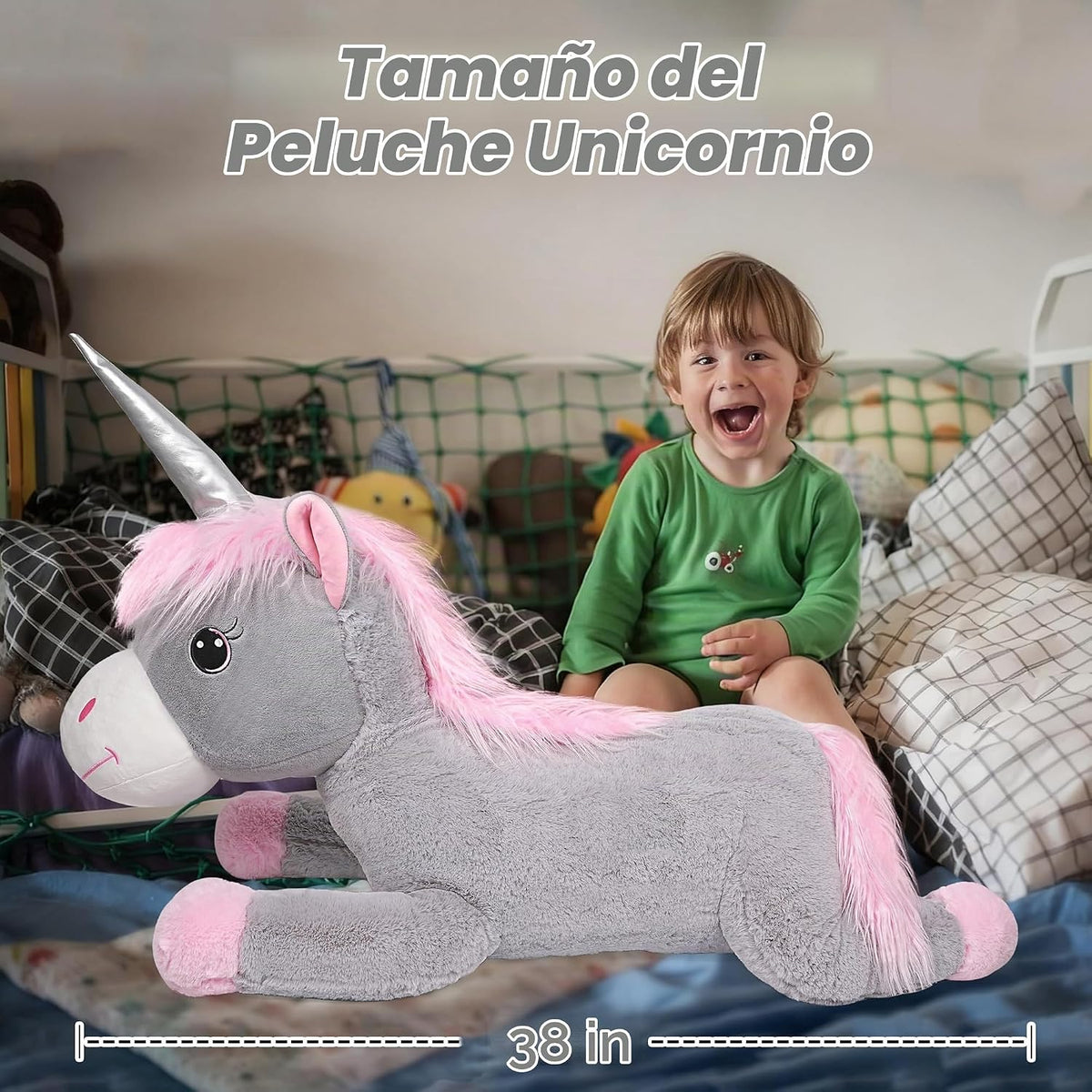ZBLX Peluche de unicornio gigante, animal de peluche grande de 38 p...
