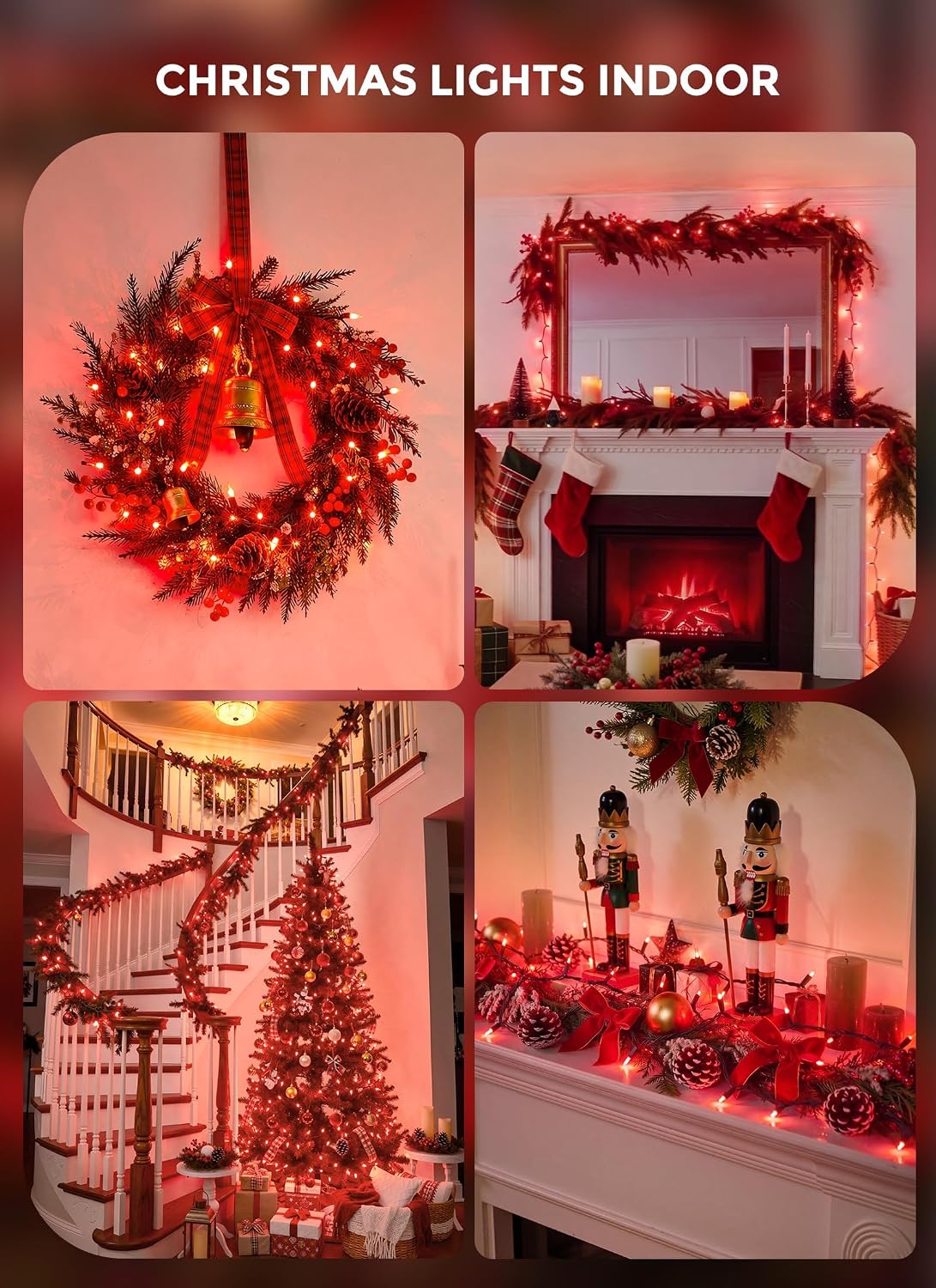 Minetom Luces de Navidad rojas, 100 unidades, bombilla incandescent...