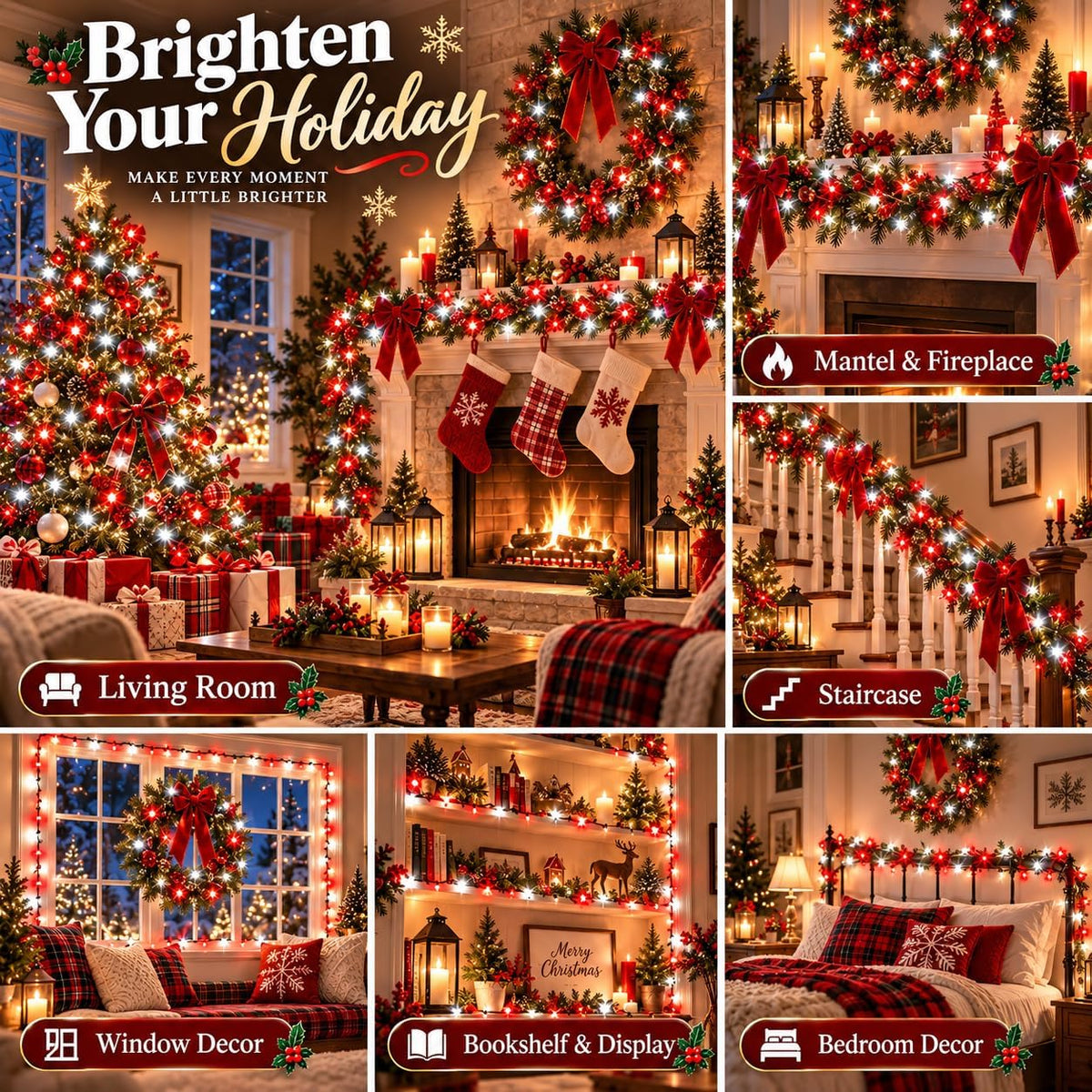 Cadena de luces de Navidad conectables de 88 pies y 240 LED para ex...