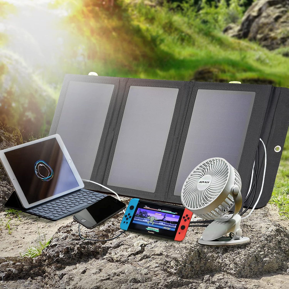 ALLPOWERS Panel solar SP002 5V 21W, cargador solar portátil | 3 sal...
