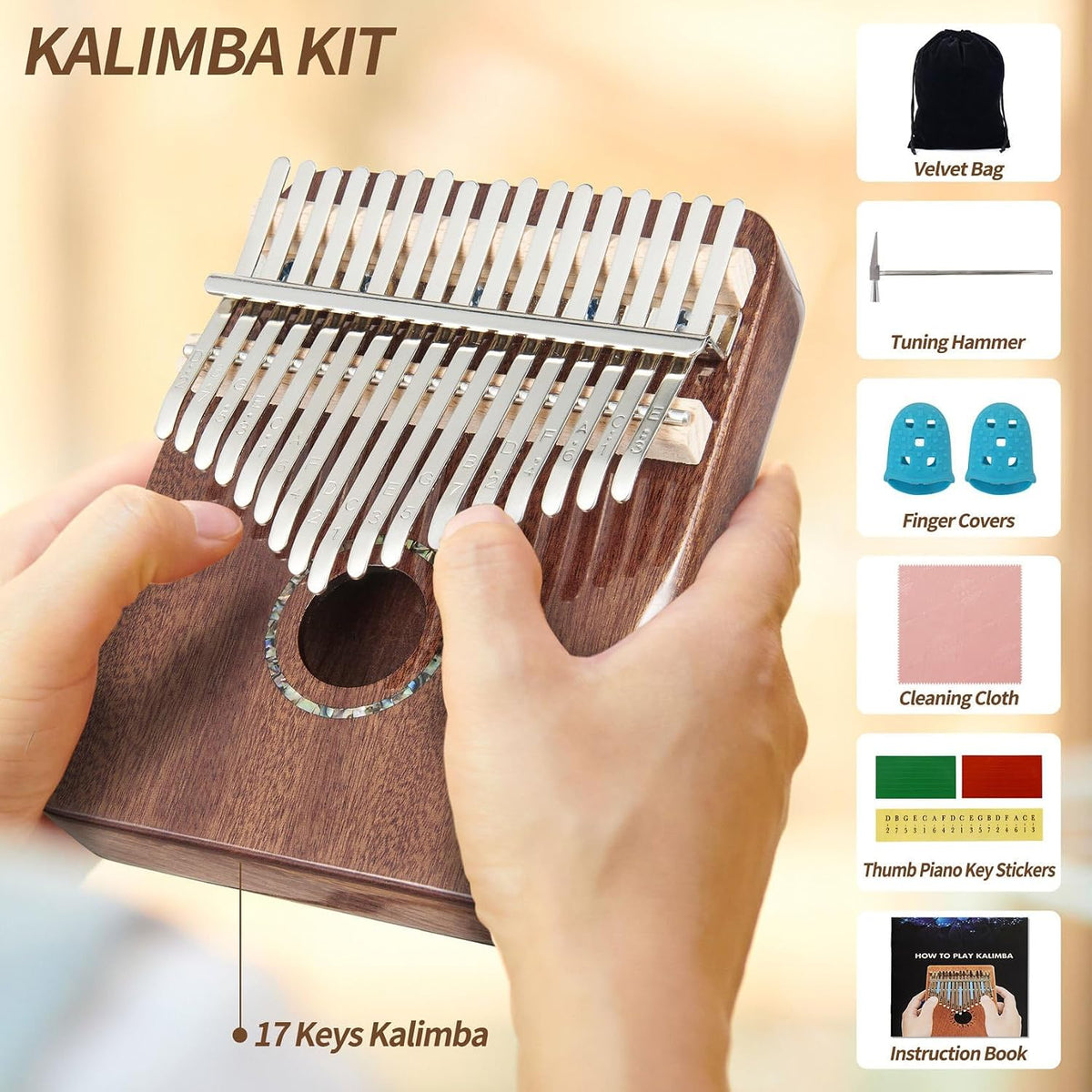 Kalimba - Piano de pulgar de 17 teclas (marrón kalimba)