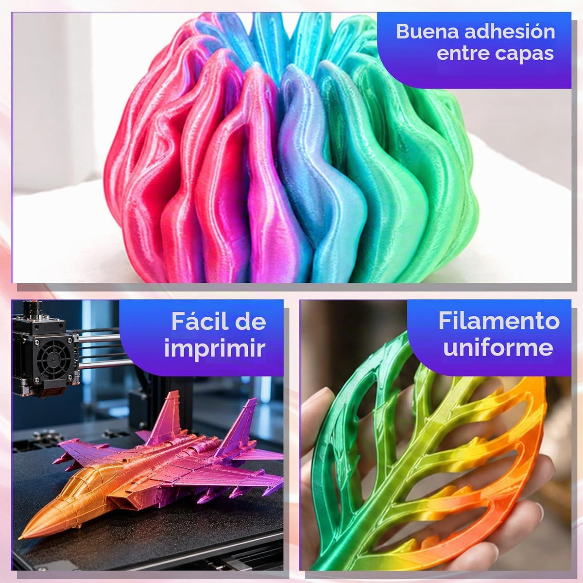 UGUESS Paquete de filamentos para impresora 3D de seda PLA+, 0.07 i...