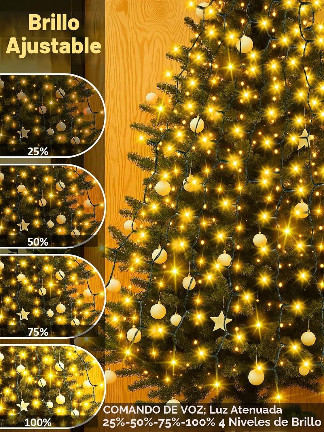 Luces de árbol de Navidad fáciles de 480 LED, control de voz de 8 p...