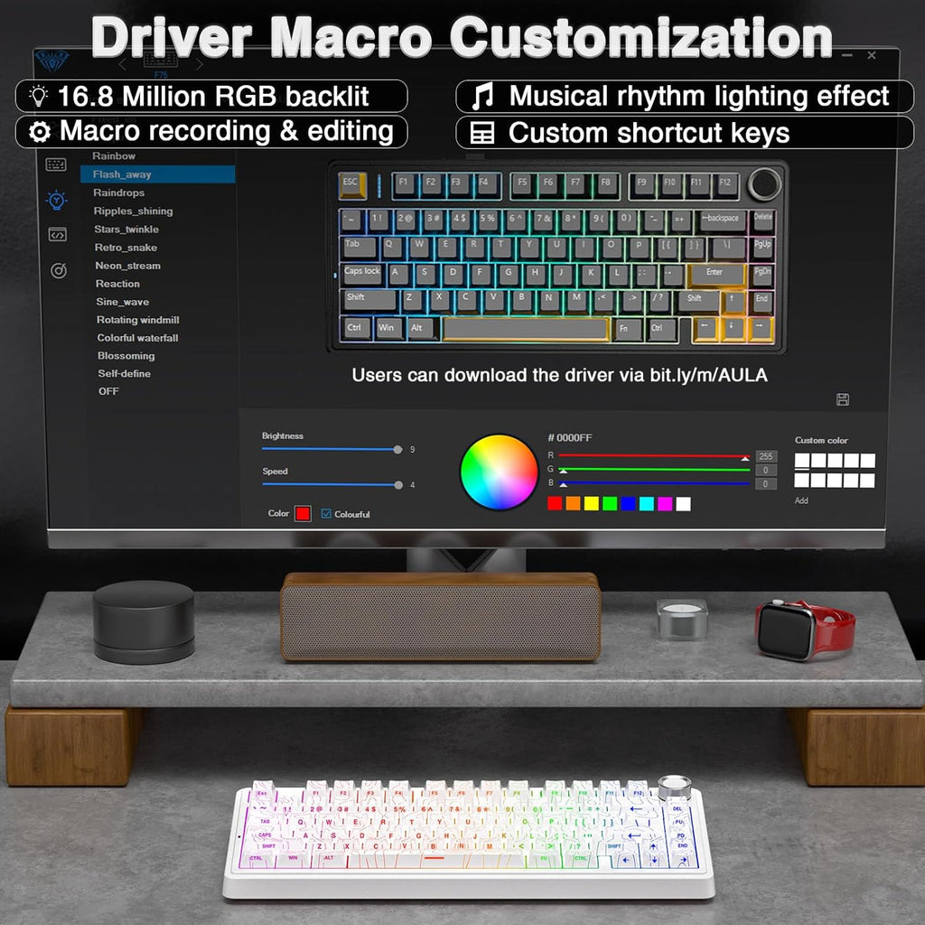 AULA F75 Pro Teclado mecánico inalámbrico con perilla, 75% teclados...