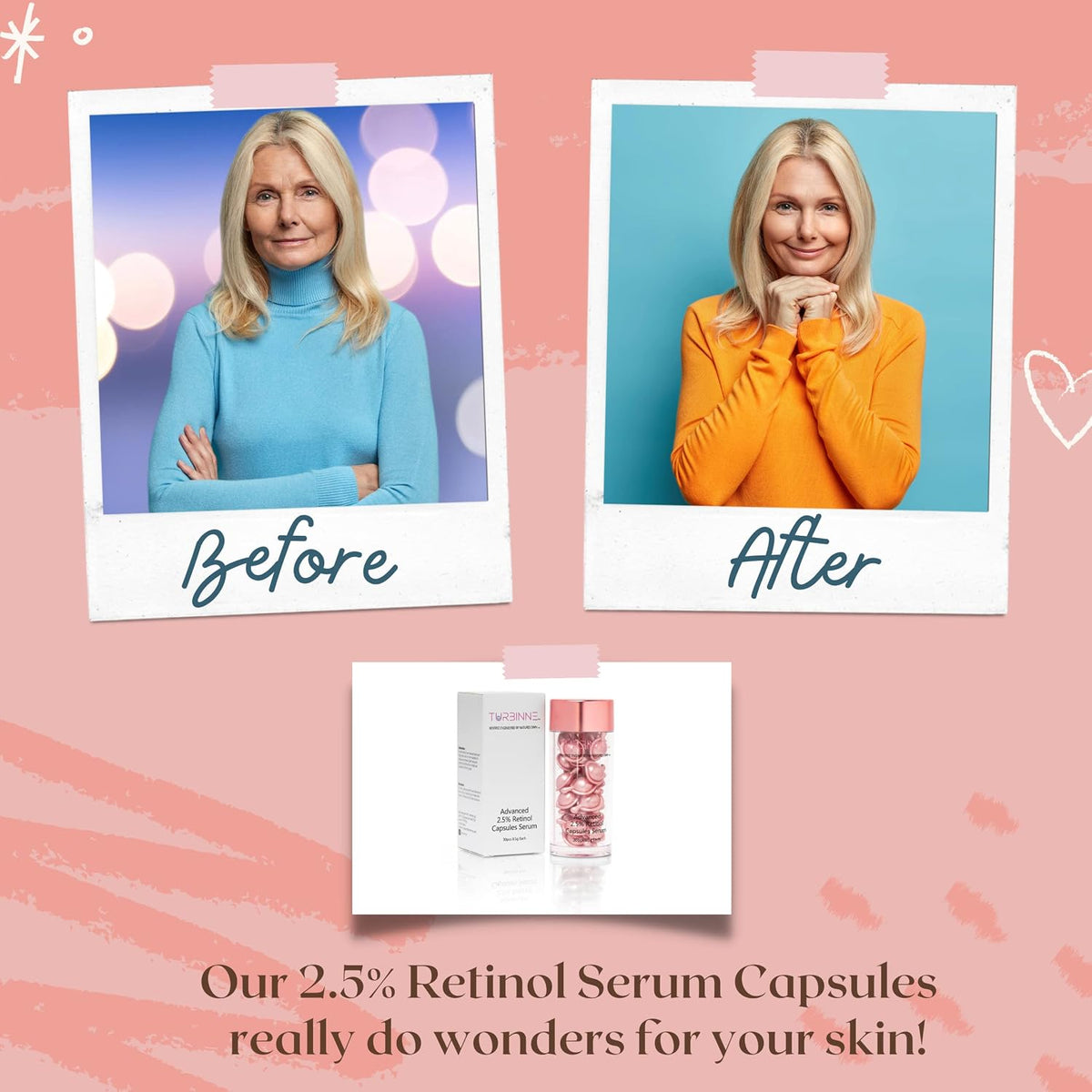 Turbinne Cápsulas de suero de retinol puro al 2.5%. Luce 5 años más...
