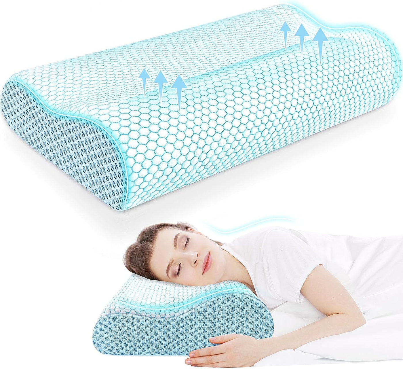Almohada cervical ergonómica para dormir, tamaño estándar azul | Al...