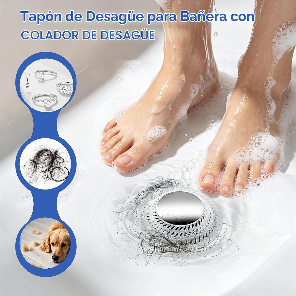 Coruspar Tapón de drenaje para bañera, tapón y colador de bañera em...
