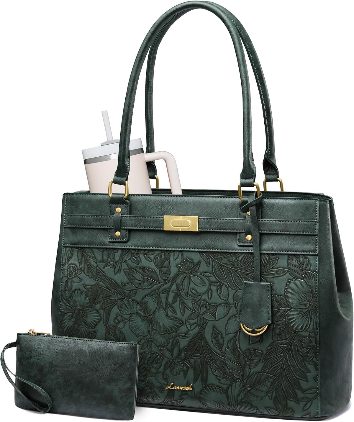 LOVEVOOK Bolsa de mano para laptop para mujer, bolsa de cuero imper...