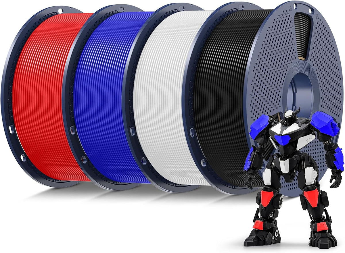 SUNLU PLA - Filamento para impresora 3D, negro+blanco+rojo+azul Kle...