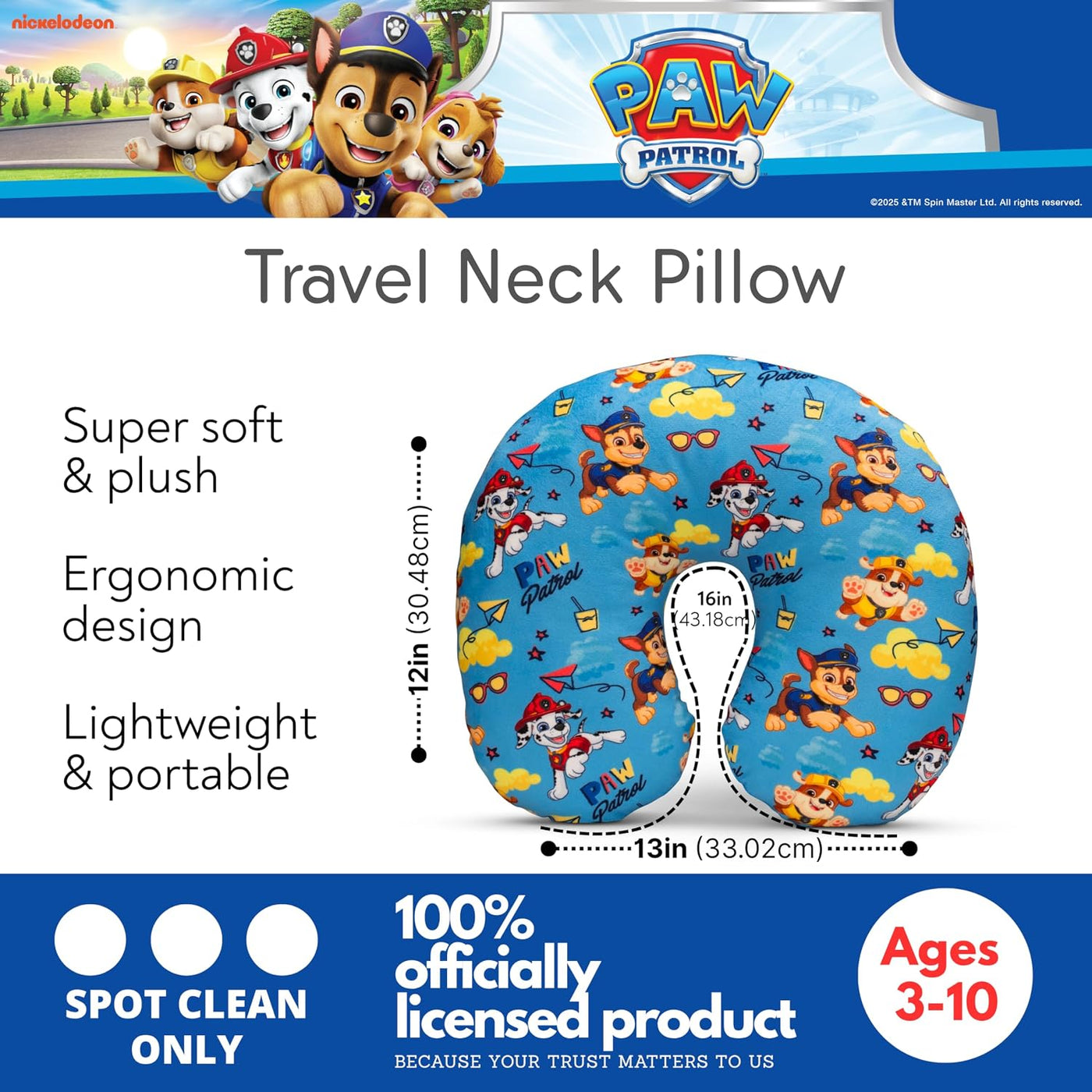 Paw Patrol - Almohada de cuello para niño, accesorios de viaje súpe...