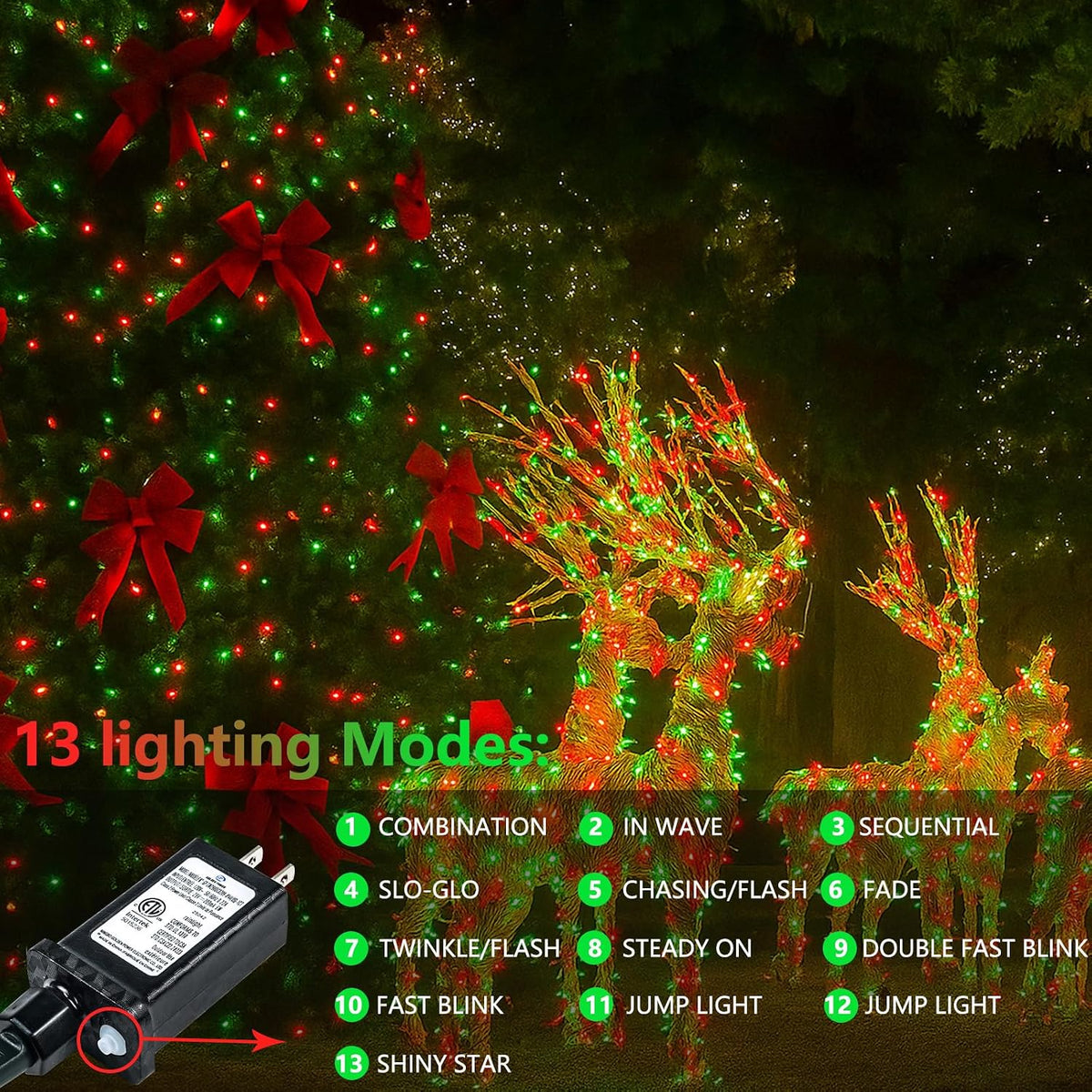 Guirnalda de 200 luces LED conectables, luces de Navidad de 66 pies...