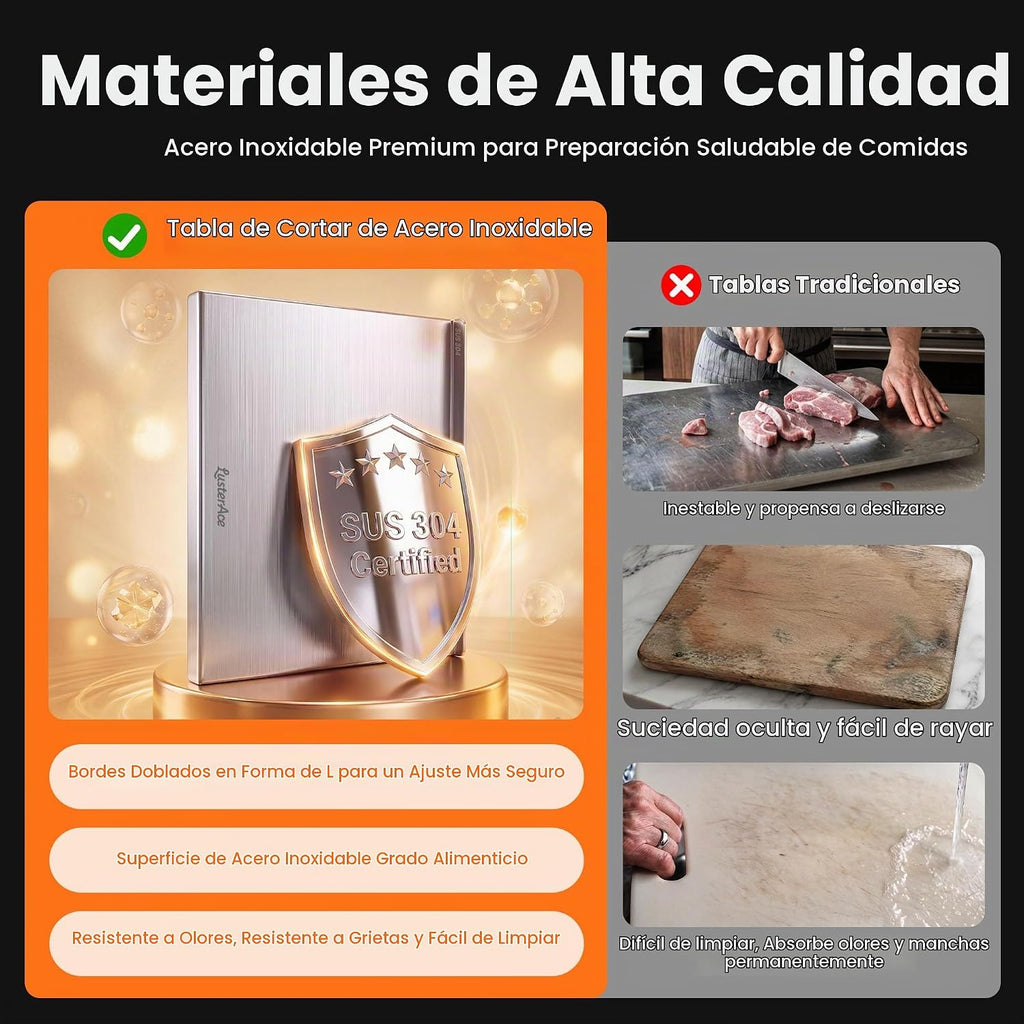 Tabla de cortar de acero inoxidable 304 con borde, tablas de cortar...