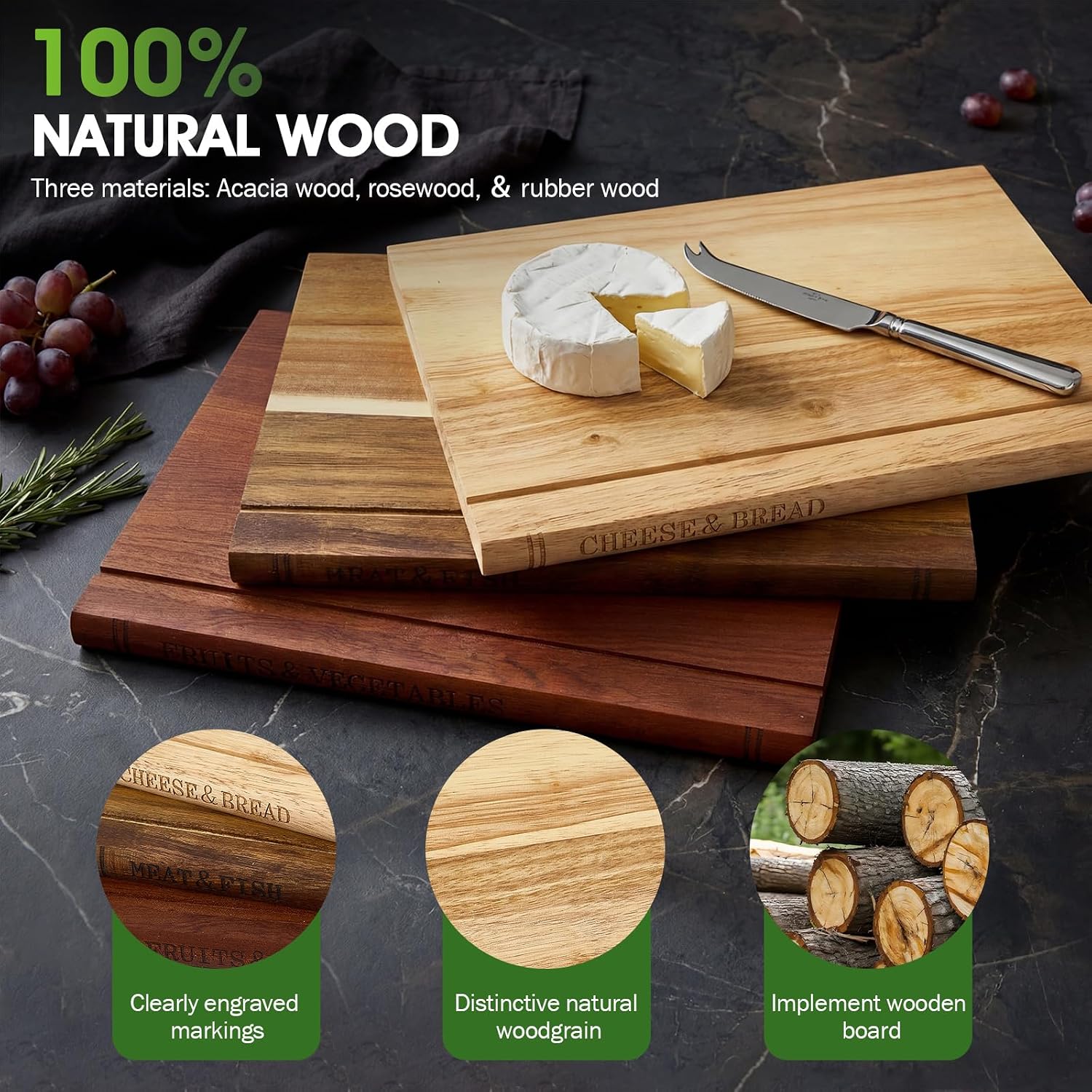 NEDVI Juego de tablas de cortar con soporte de madera, tablas de co...