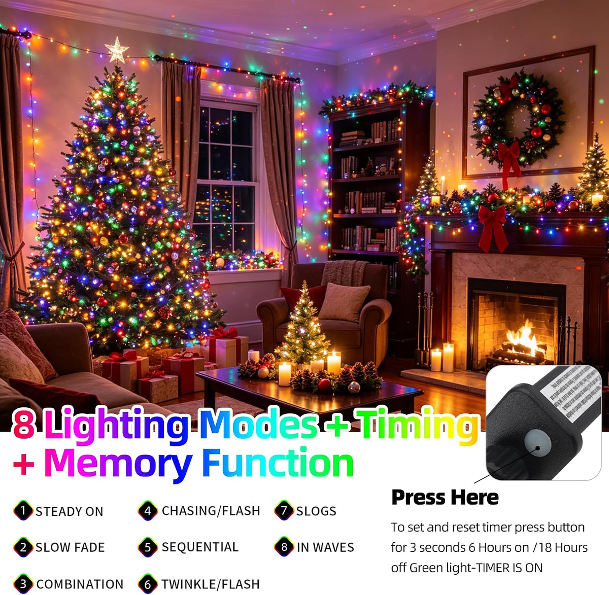Chuya Luces de Navidad para interiores y exteriores, luces de árbol...