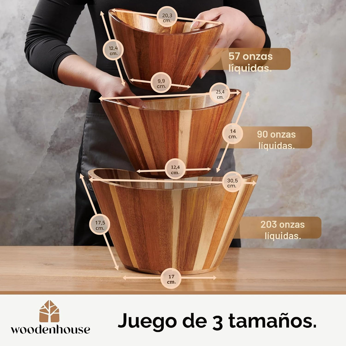 Woodenhouse Juego de Cuencos de Ensalada de Madera, Juego de Cuenco...