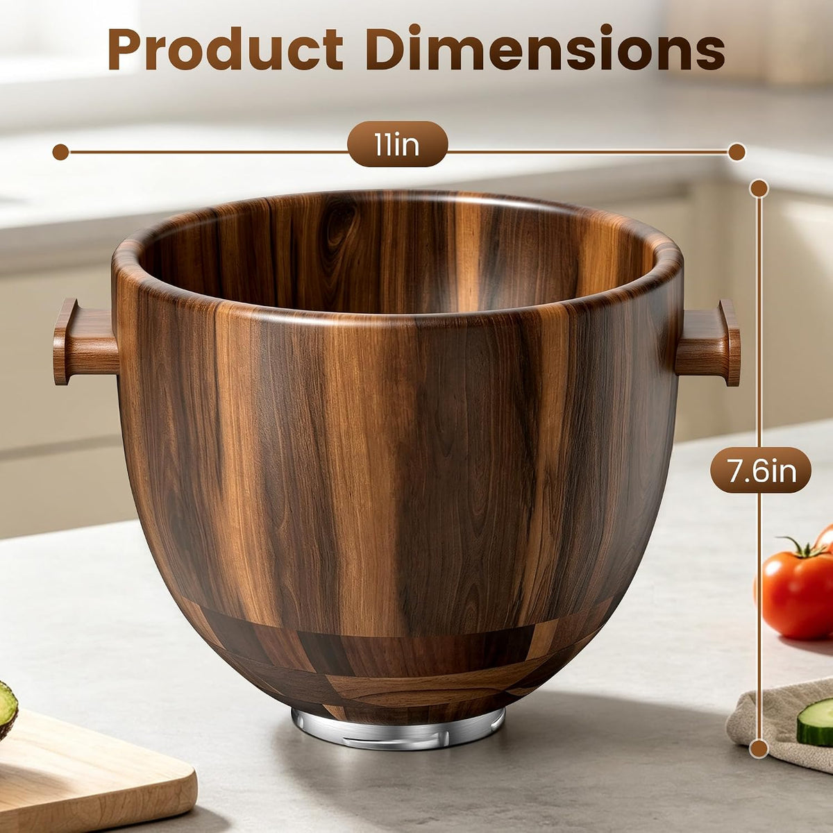 Tazón de madera con mango, para mezclador KitchenAid de 4.5-5 cuart...