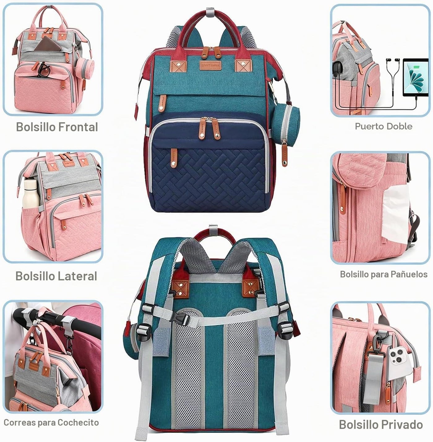 SHITIESHOU Bolsa de pañales para mamá y papá, con cambiador, 19 bol...