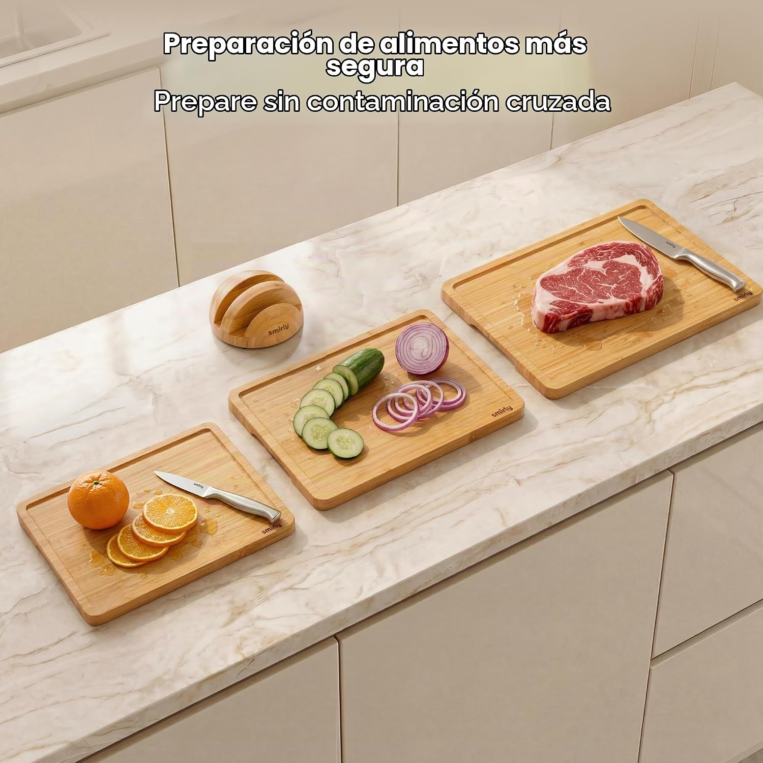 SMIRLY Tablas de Cortar de Madera para Preparación de Comidas y Ser...