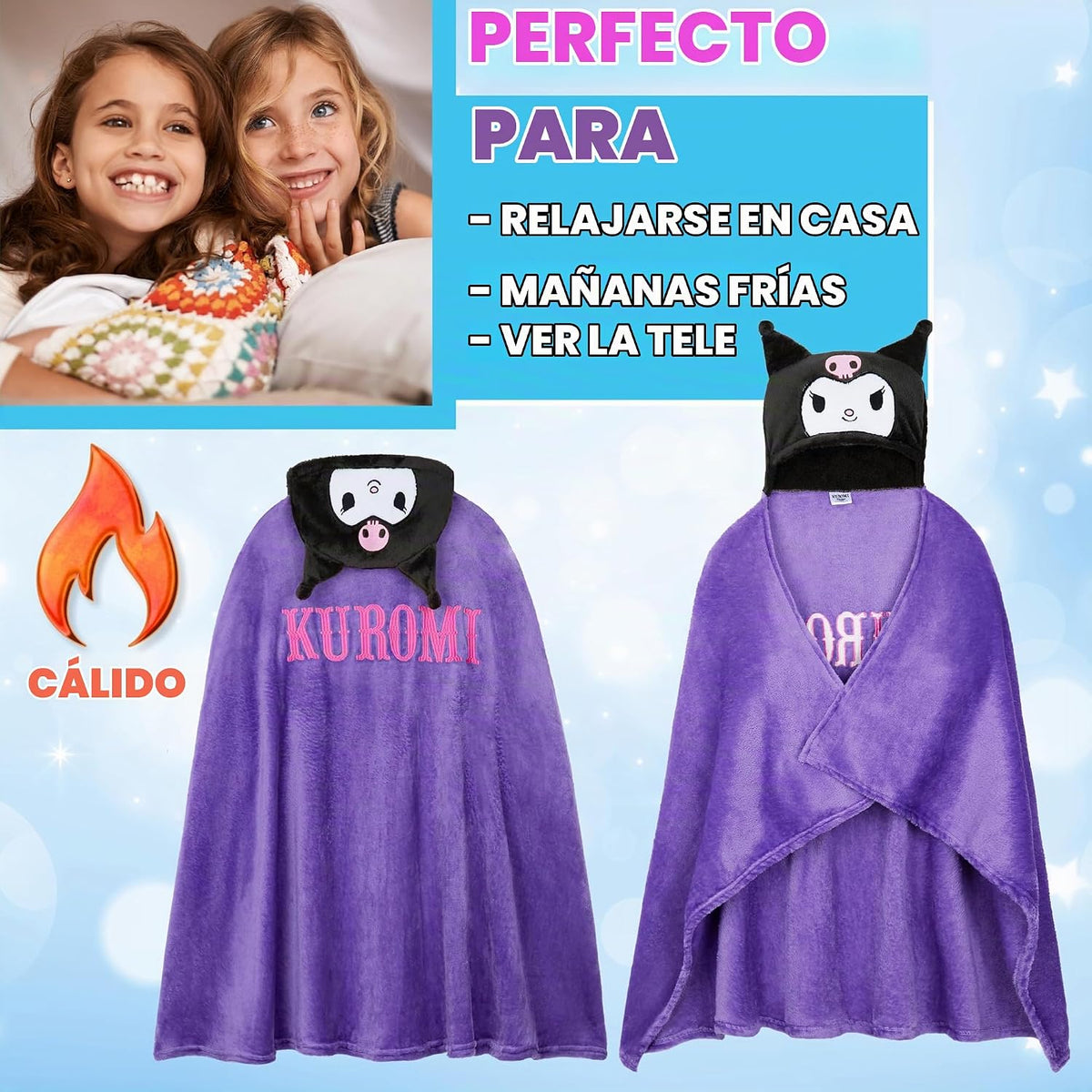 Hello Kitty Sanrio - Manta con capucha para niñas, Kuromi Cinnamoro...