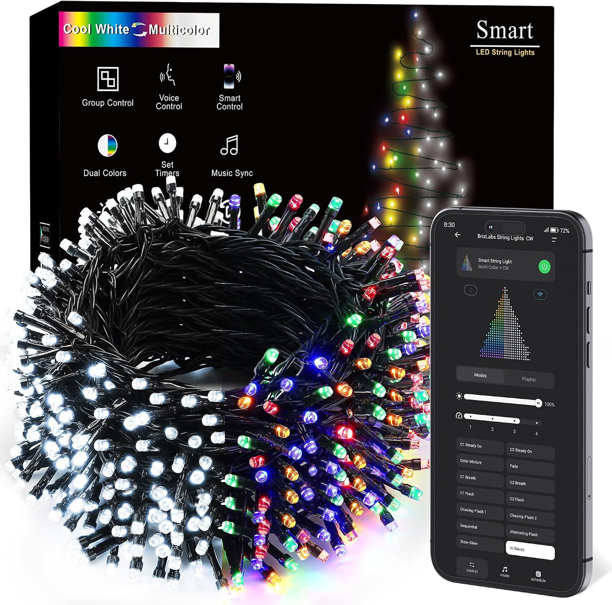 Brizled Guirnalda de luces inteligentes de Navidad, 500 luces LED q...