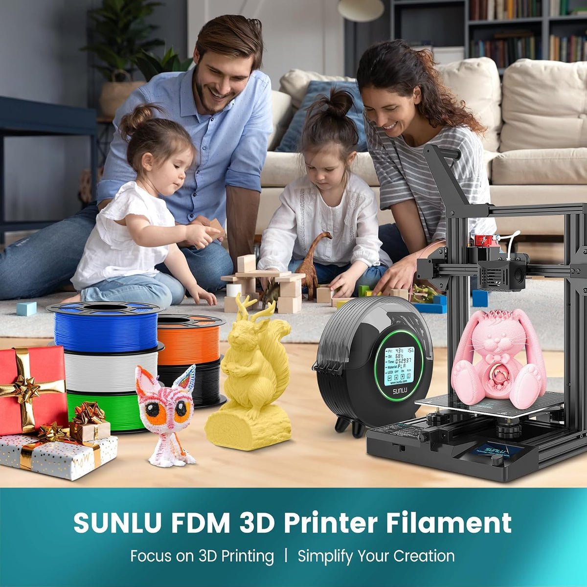 SUNLU Filamento PLA para impresora 3D, blanco y negro, paquete de 2...