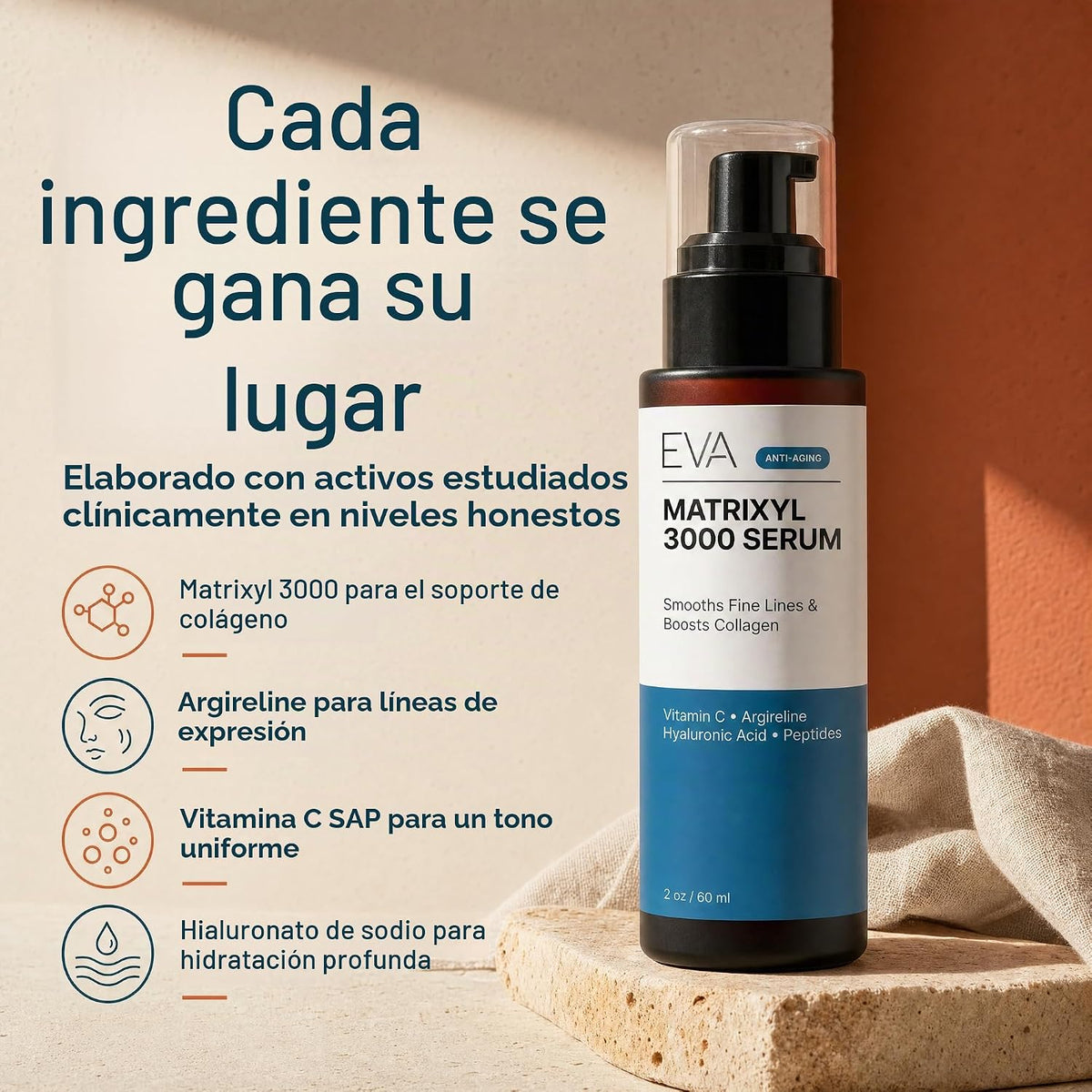 Eva Naturals Matrixyl 3000 y suero de péptidos de argirelina, vitam...