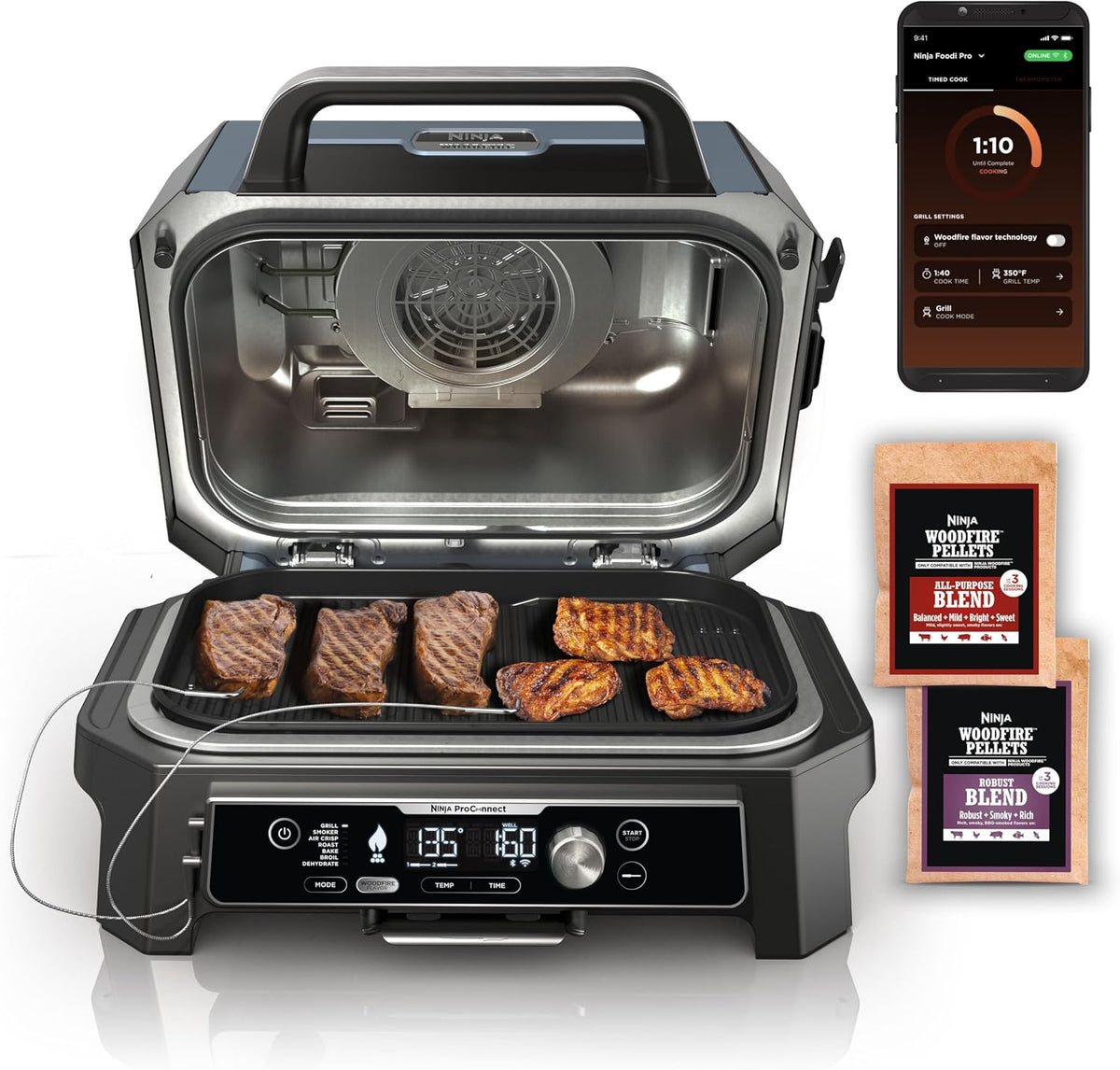 Ninja XL Woodfire - Parrilla, ahumador y costillas para exteriores