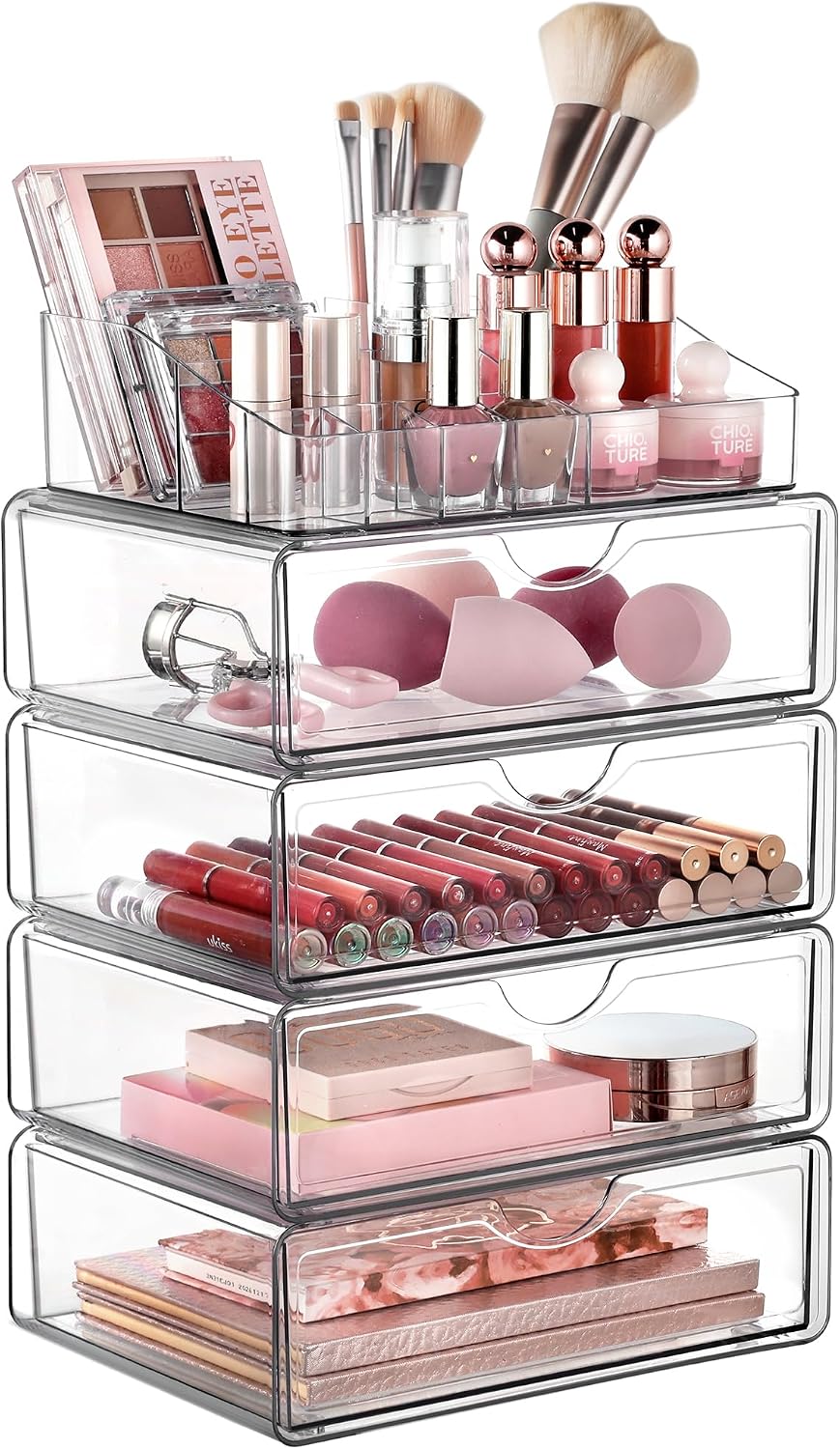 Vtopmart Organizador de maquillaje de 5 niveles transparente con ca...