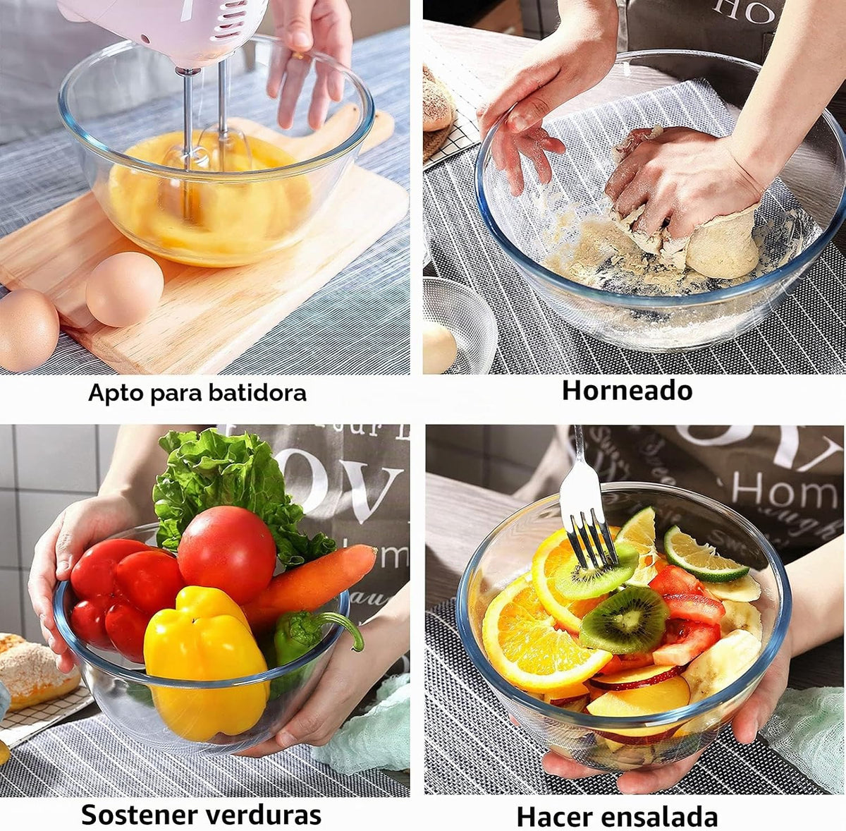 Juego de 3 cuencos de vidrio para mezclar Homwin para cocina, horne...
