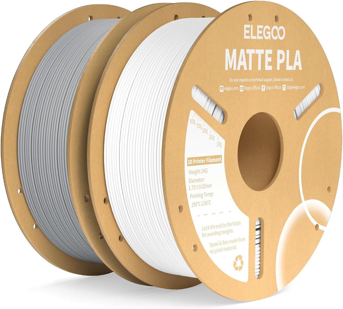 ELEGOO - 2 filamentos PLA mate para impresora 3D, 4.4 lb (2 kg) tot...