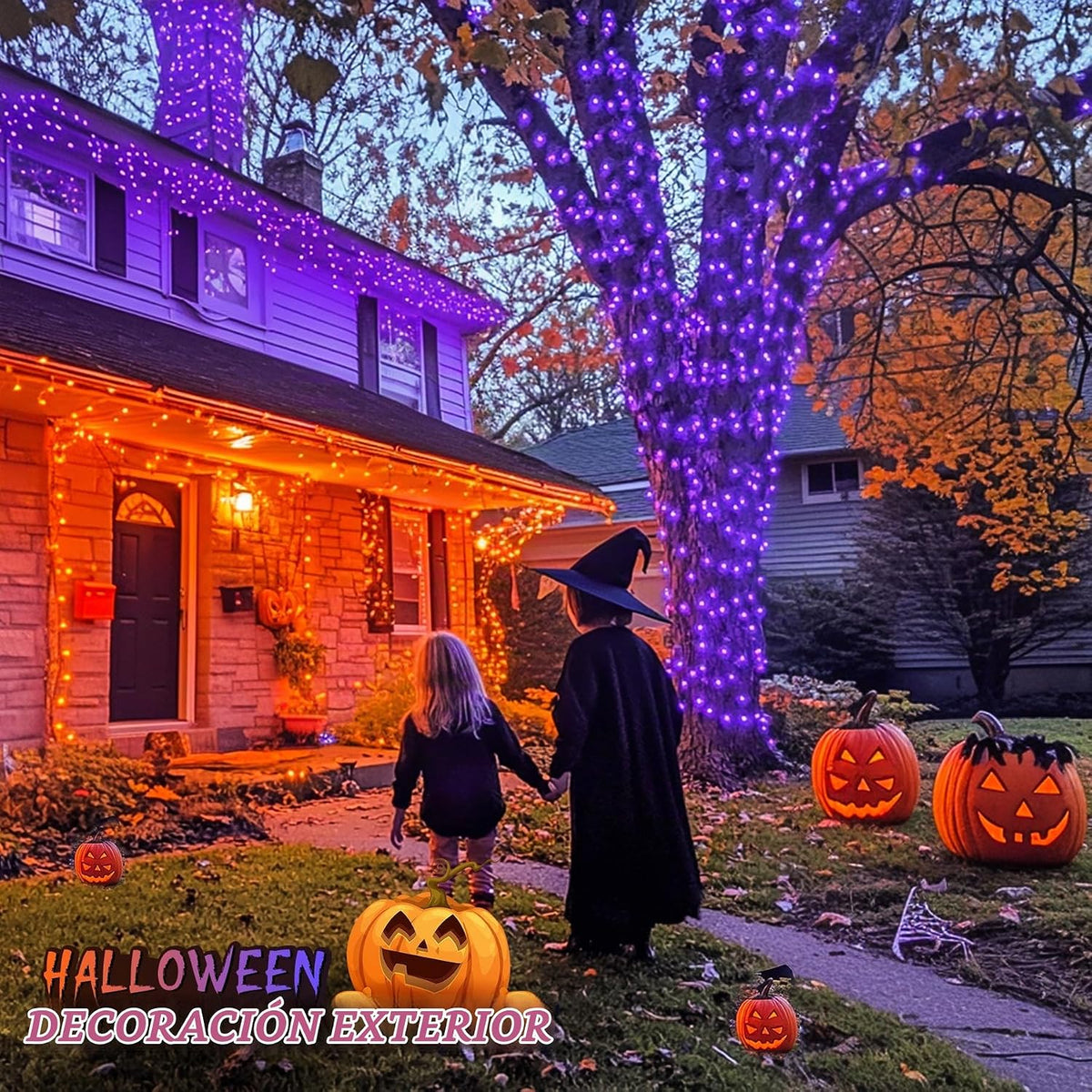 JMEXSUSS Tira de luces de decoración de Halloween, 200 luces LED de...