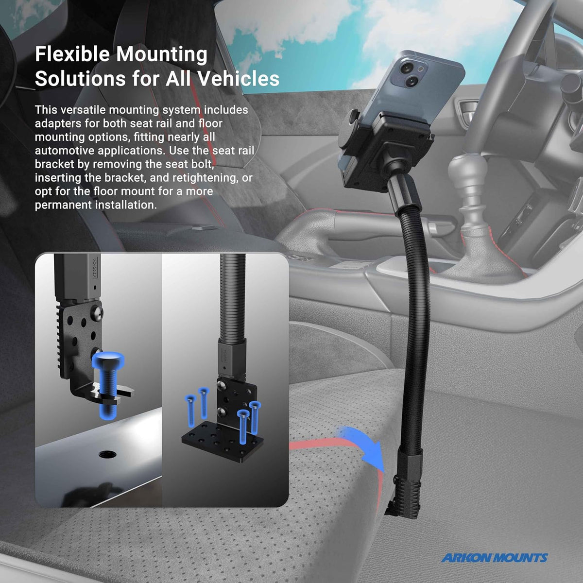 Arkon Carril de asiento de coche o camión o soporte de teléfono de...