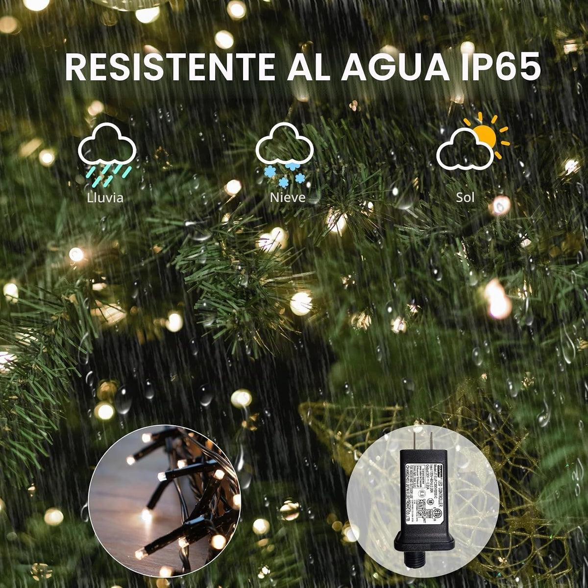 VIL Luces para árbol de Navidad con anillo, 6.6 pies, 8 líneas, 280...
